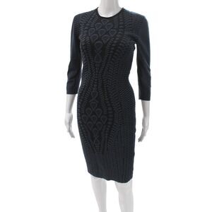D. Exterior Womens Sheath Black Geometric Midi Dress 3/4 Sleeve Size S